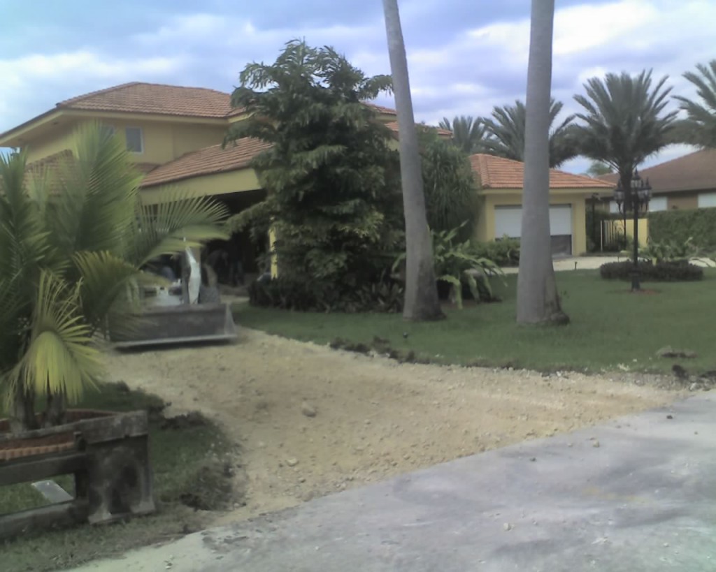 Driveway before travertine paver installation