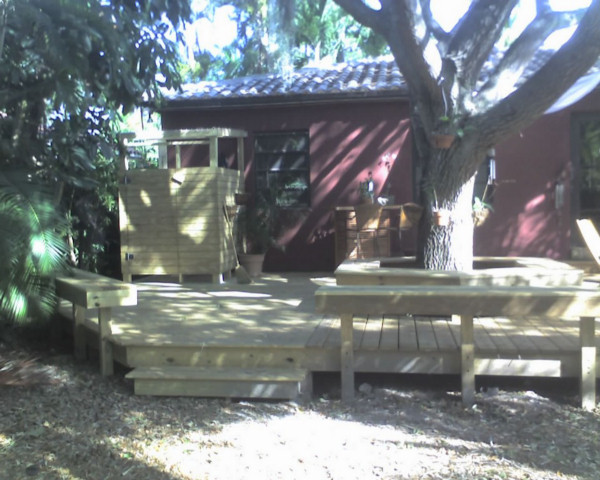 Backyard Wood Deck & Outhouse