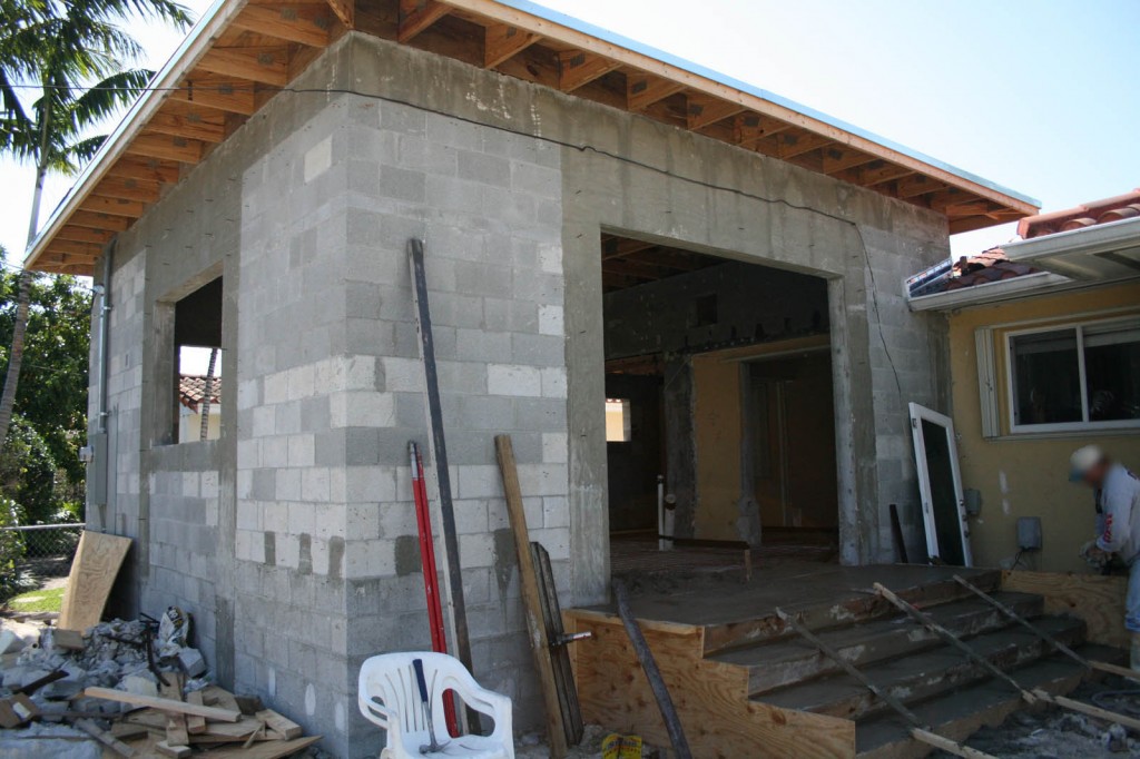 Brick walls, new roof and entrance/exit for home addition
