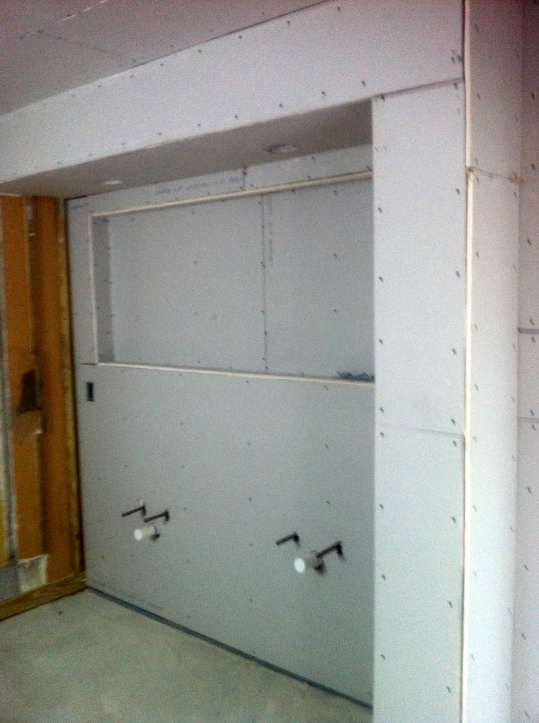 Bathroom vanity with drywall installed