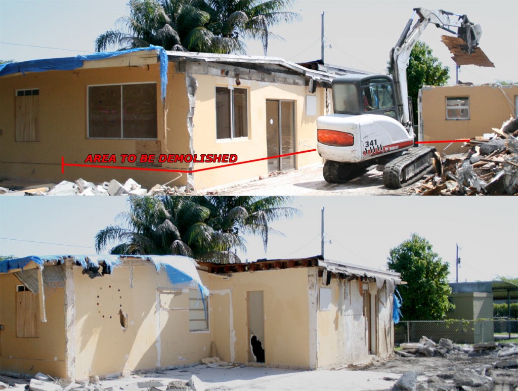 Before & after photo of illegal home addition demolition built without permits