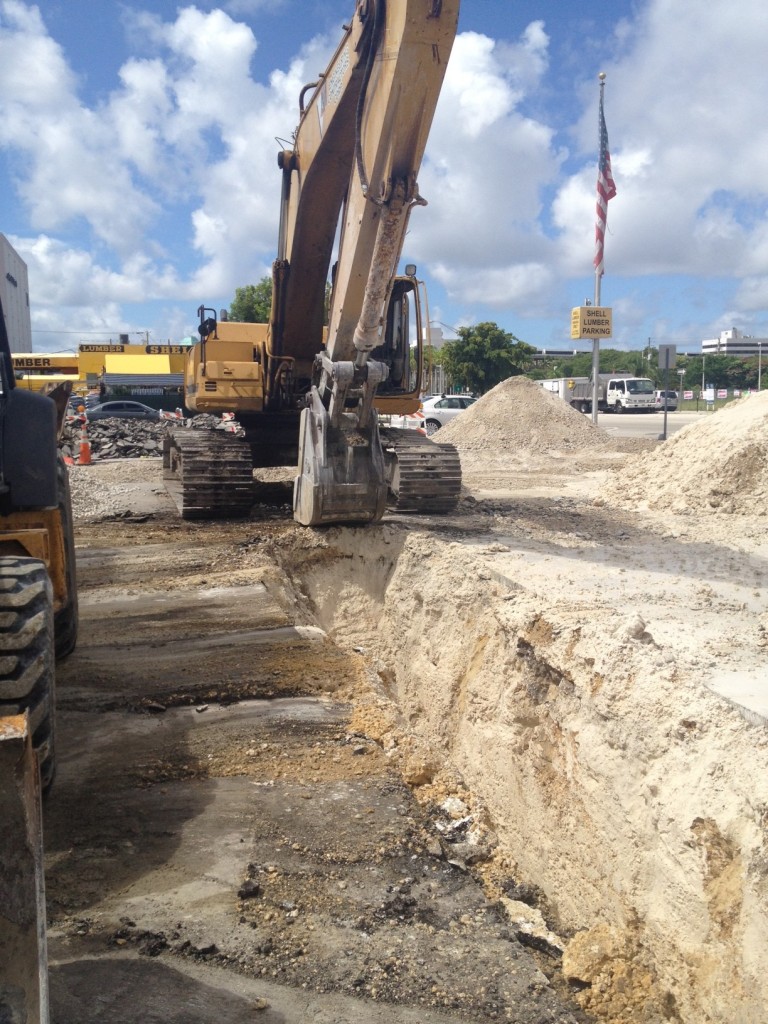 Drainage trench for commercial parking lot