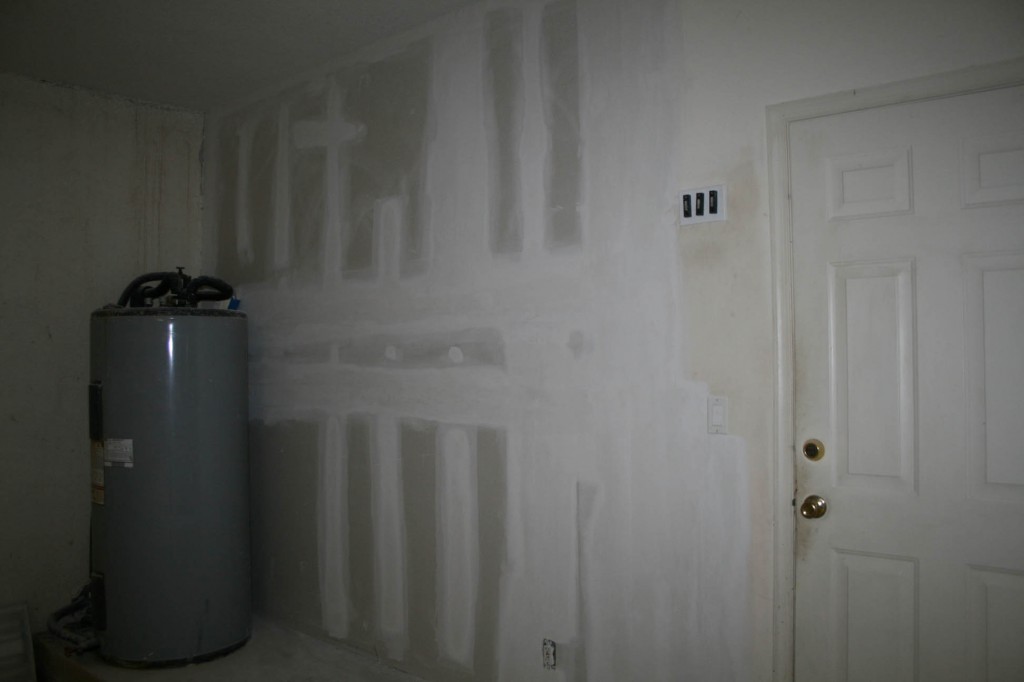 After photo of new drywall on garage wall