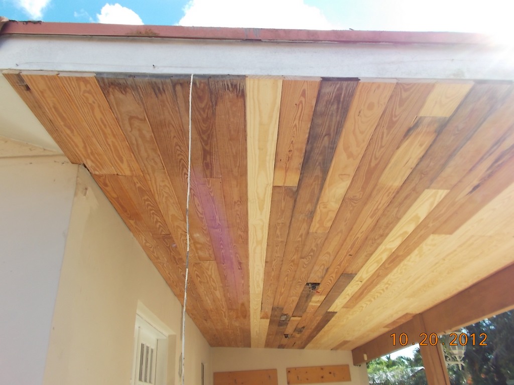 New tongue and groove slats installed during the roof repair process