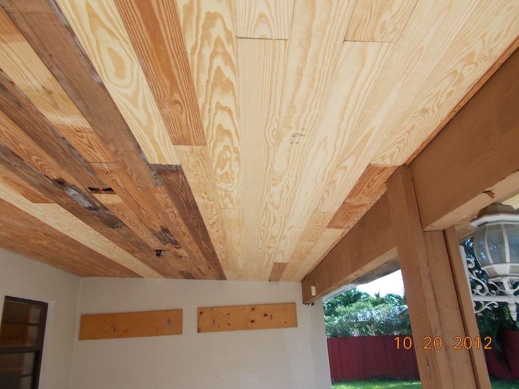 New tongue and groove slats installed during the roof repair process
