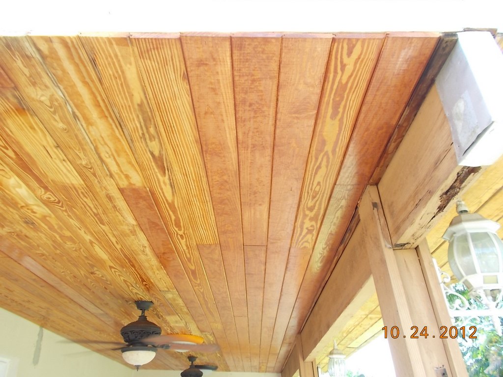 New tongue and groove slats installed during the roof repair process