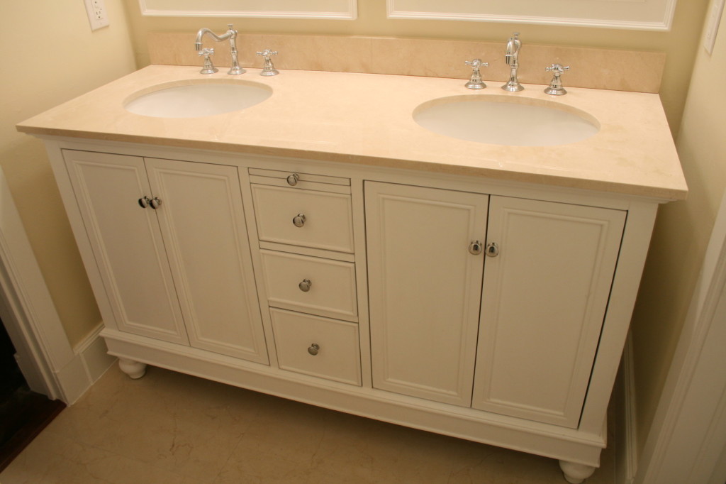 New Vanity with new faucets, quartz counter top, mirrors and lights