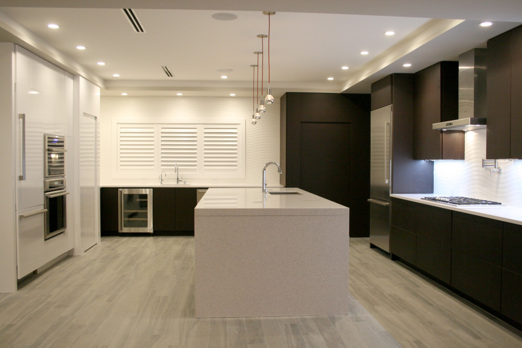 Wood Cabinets w/Gloss Doors and Quartz Counter Top