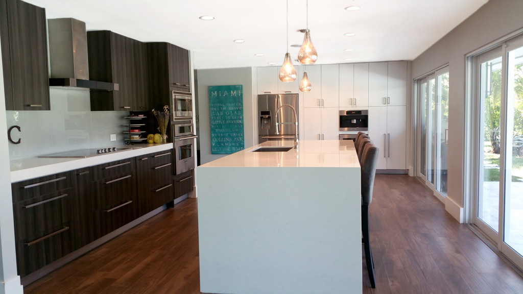 After photo of finished open floor plan kitchen remodel