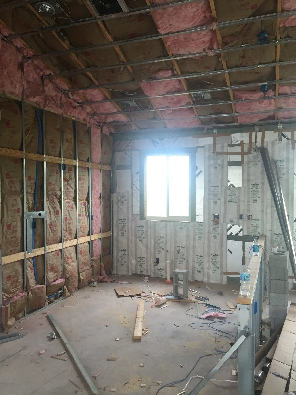 Kitchen framing with insulation installed