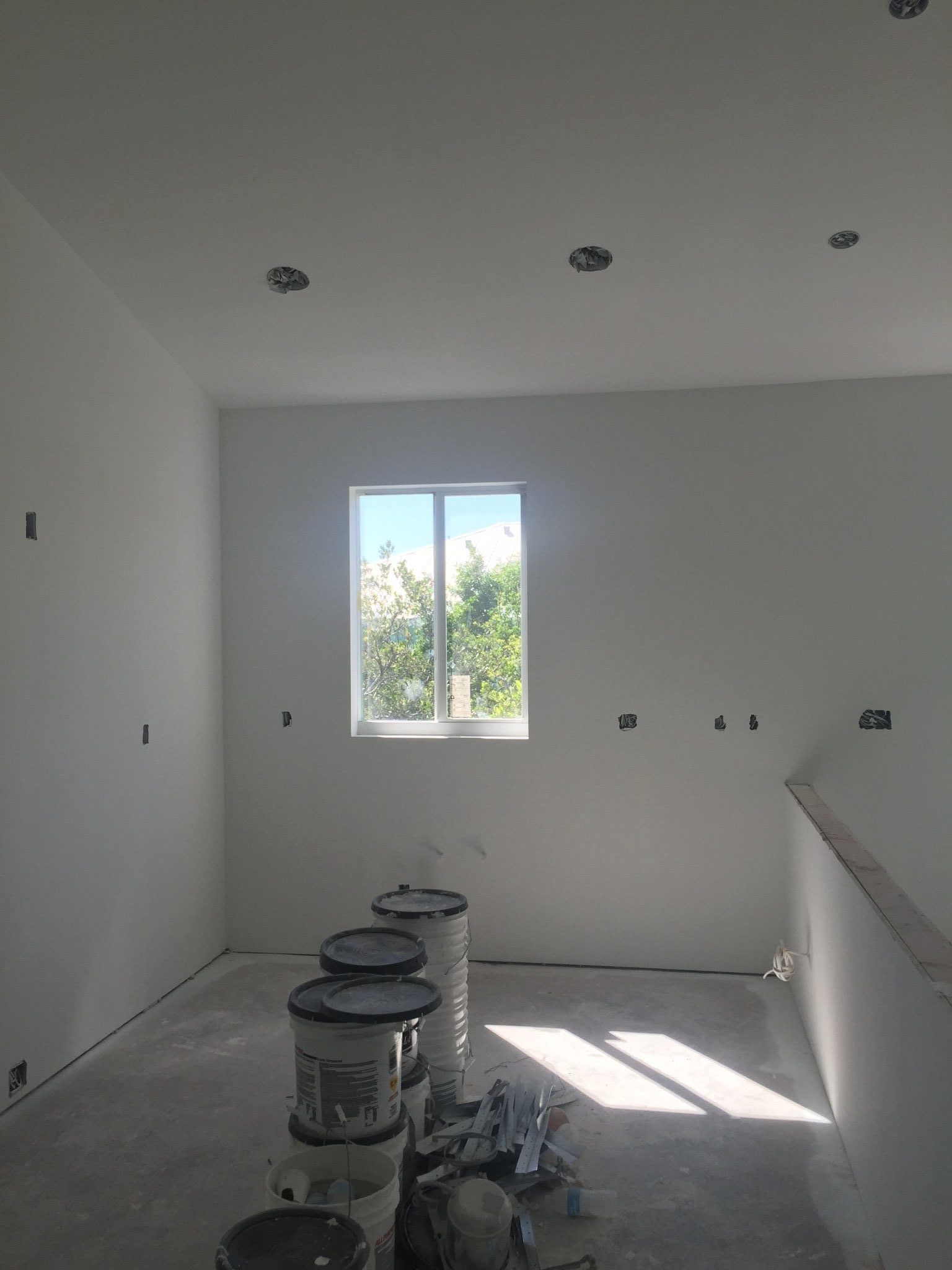 Kitchen progress with drywall, electrical outlets & recessed lighting installed