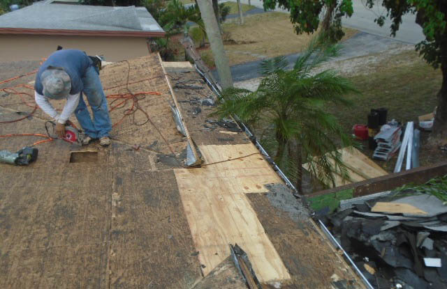 Roof decking repairs after shingle removal