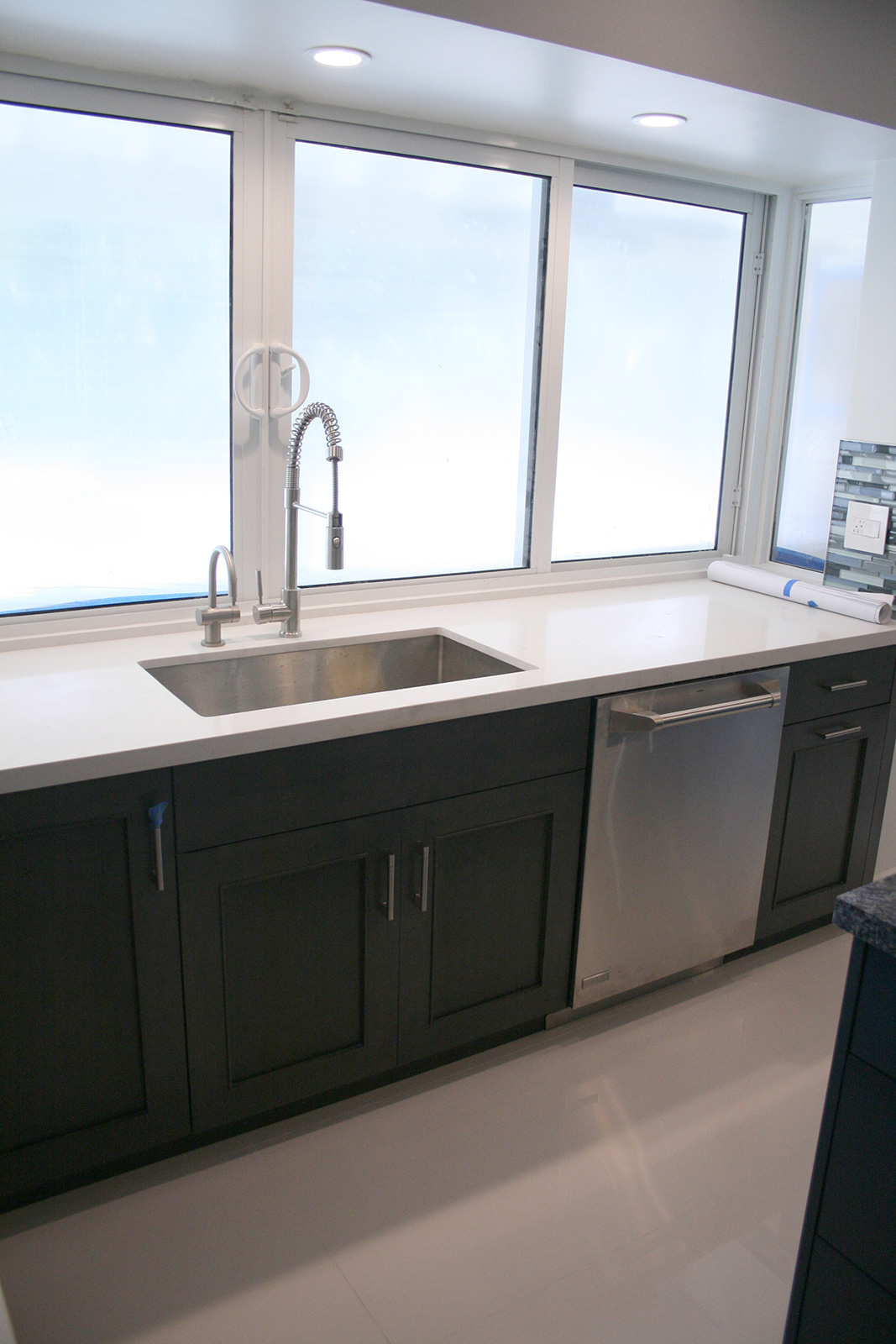 Espresso Cabinets with stainless steel dishwasher & under-mount sink
