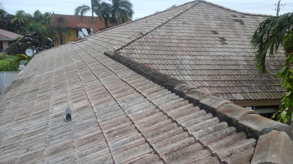 Old double roll roof tile with visible repairs