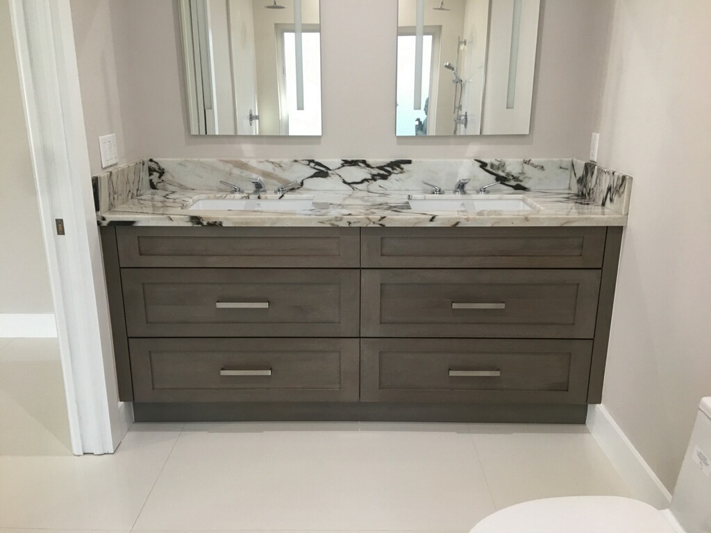 New double vanity with marble countertop