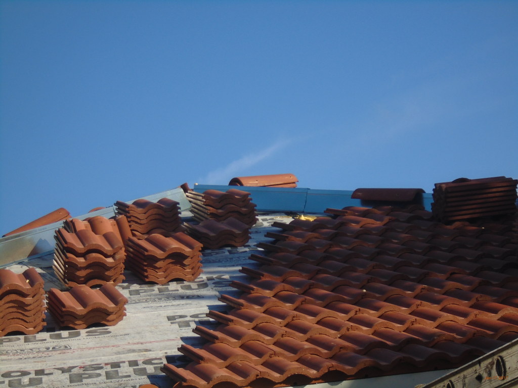 Roof tile install in progress