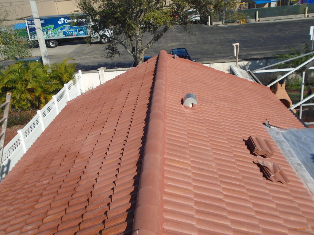 Installed red roof tile