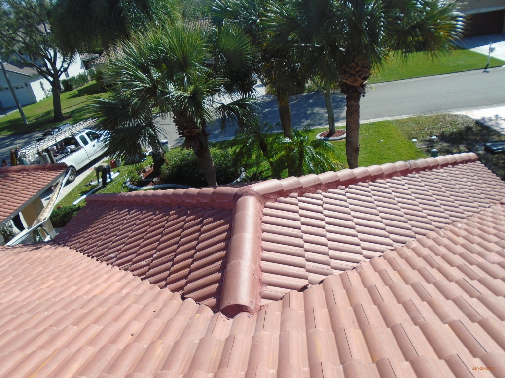 Installed red roof tile