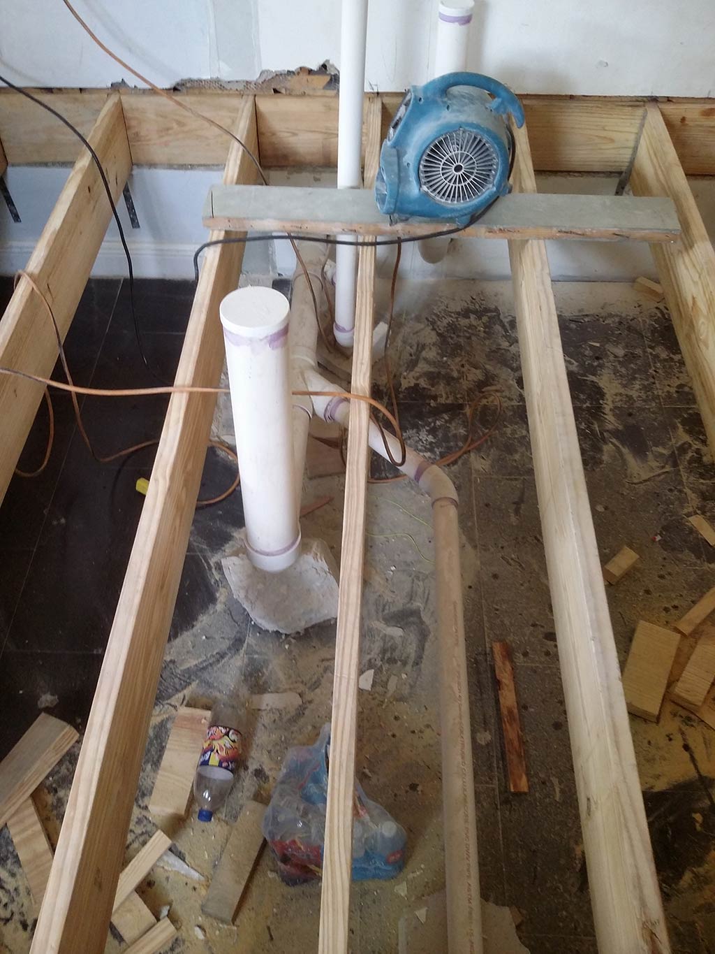 Elevated flooring to match existing with plumbing for bathroom