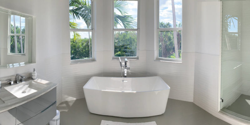 Panoramic photo of complete bathroom