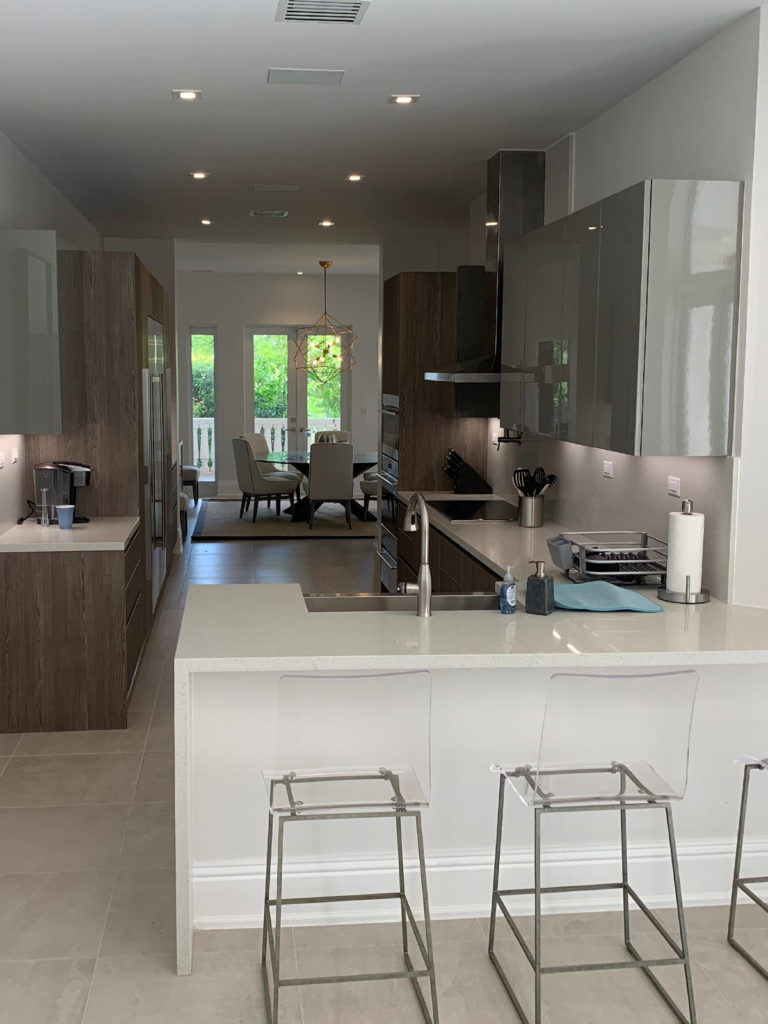 Wide shot of remodeled galley kitchen