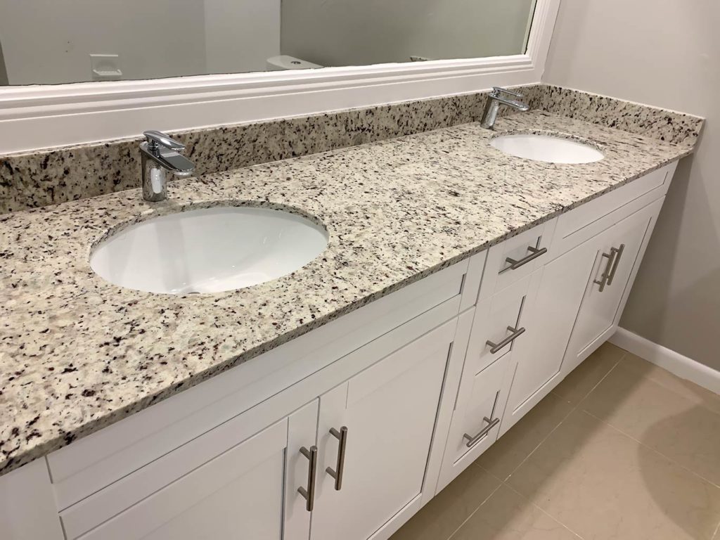 New double vanity and porcelain tile floors