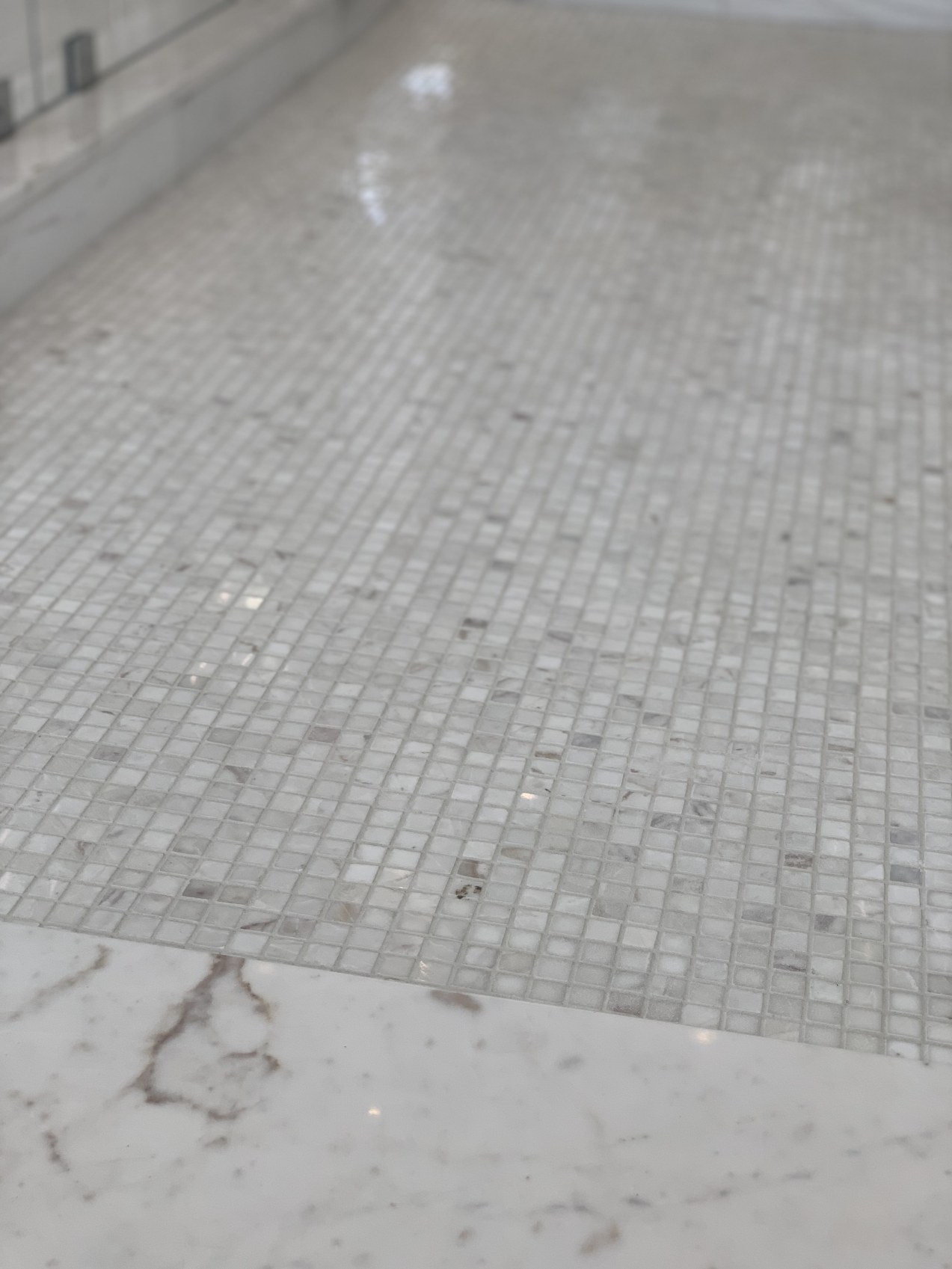 After photo of walk-in shower mosaic floor tile