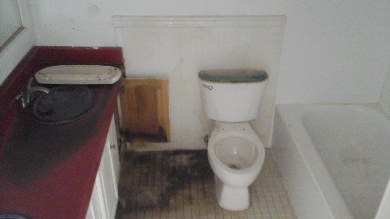 Photo of bathroom before R.E.O. rehab.